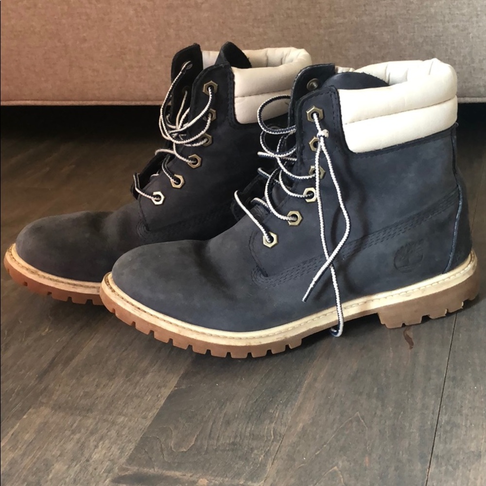 Blue and White Timberland Boots